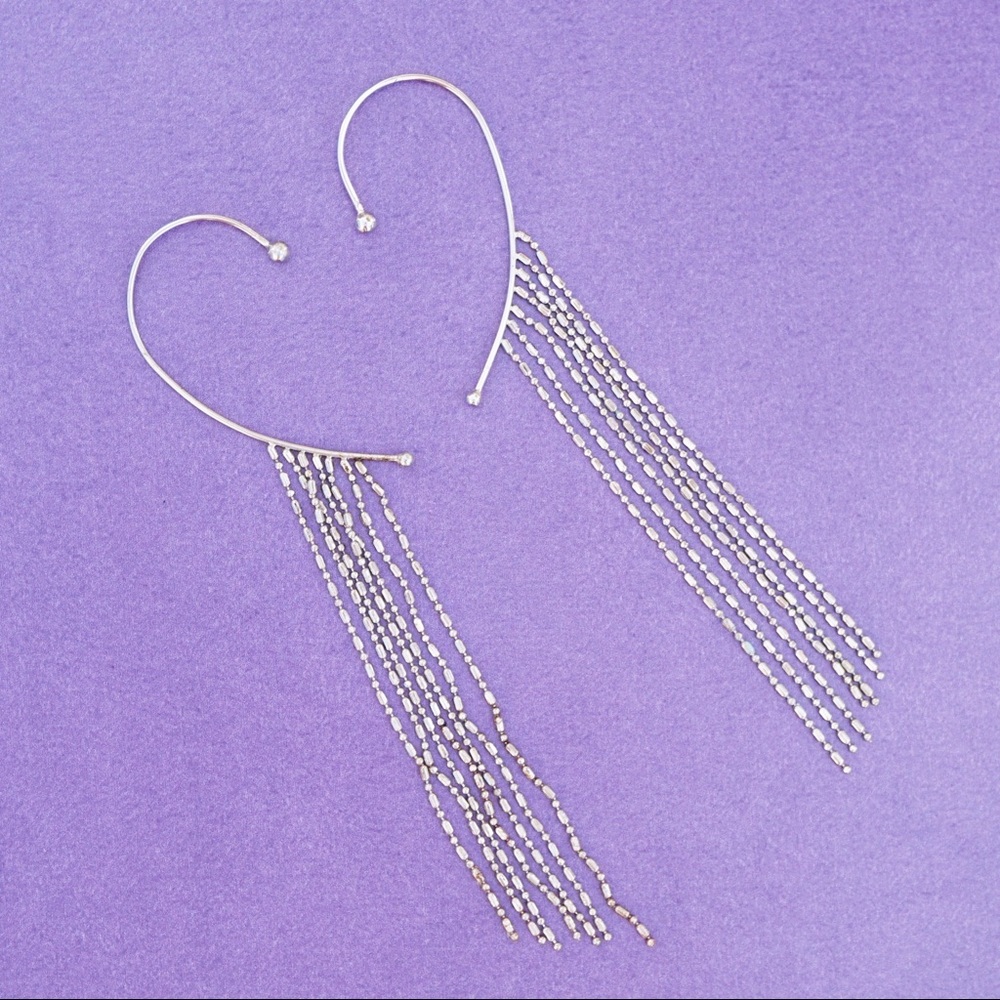 Silver Ear Cuffs Set With Chain Fringe